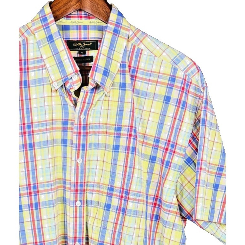 Bobby Jones Collection Shirt Mens XL Plaid Woven in Italy Button Down Cotton